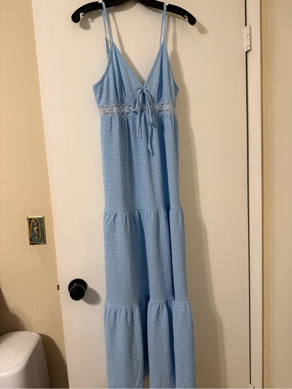 Allegra K Light Blue Textured Tie-Front Maxi Dress